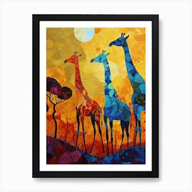 Abstract Giraffe Herd In The Sunset 3 Affiche