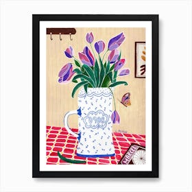 Tulips In A Mug with Art book butterfly Mexican Colors Art Print