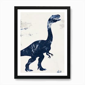 Navy Blue Textured Dinosaur Silhouette Art Print