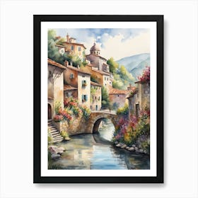 Watercolor pastel depiction of a Provencal village Art Print