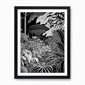 Birmingham Botanical Gardens, Usa Linocut Black And White Vintage Art Print