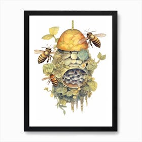 Sweat Bee Beehive Watercolour Illustration 2 Art Print