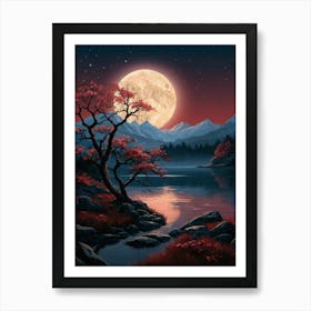 Full Moon Over Lake Art Print