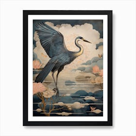 Great Blue Heron 3 Gold Detail Painting Affiche