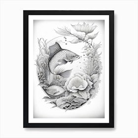 Goshiki Koi Fish 1, Haeckel Style Illustastration Art Print