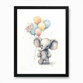 Elephant Painting With Balloons Watercolour 1  Art Print