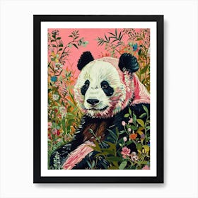 Floral Animal Painting Giant Panda 2 Art Print