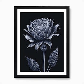 A Carnation In Black White Line Art Vertical Composition 3 Art Print