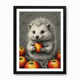 Hedgehog Eating Apples Art Print