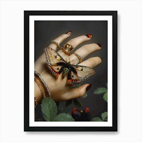 Butterfly On A Woman'S Hand Art Print