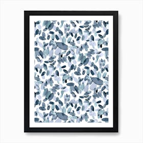 Watercolor Petal Stains Blue Greyish Art Print