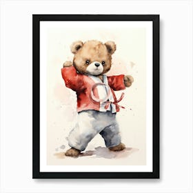 Taekwondo Teddy Bear Painting Watercolour 3 Art Print