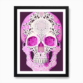 Skull With Mandala Patterns 3 Pink Line Drawing Art Print