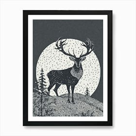 Deer In The Woods dotwork Art Print