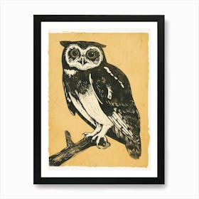 Spectacled Owl Linocut Blockprint 1 Art Print