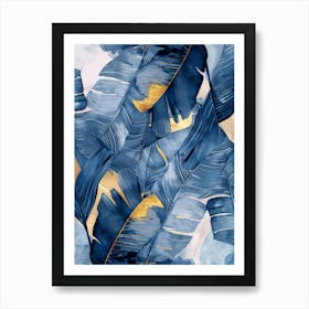 Blue And Gold Leaves 5 Art Print