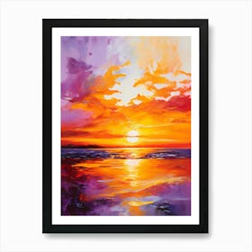 An Acrylic Painting Of A Vibrant Sunset Over A Tranquil Sea Sky Ablaze With Deep Oranges And Purple (1) (1) Art Print