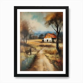 A wall artwork dating back to the year 1960, with all the details and colours. The farm is from an old oil painting, with faded oil colours.4 Art Print