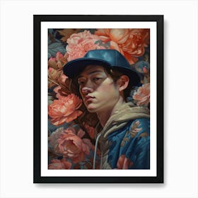 Portrait Of A Young Man With Flowers Art Print