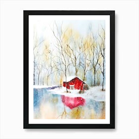 Red Barn In Winter Art Print