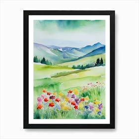 Smoky Mountains Painting, Spring Flowers, Watercolor Art, Appalachian Mountain Landscape Wall Art, Mountain Forest Print..186 Art Print