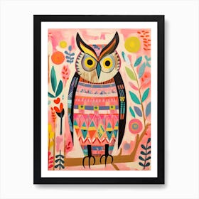 Pink Scandi Great Horned Owl 4 Art Print