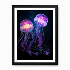 Moon Jellyfish Neon Illustration 3 Art Print