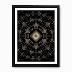 Geometric Glyph Radial Array in Glitter Gold on Black n.0288 Art Print