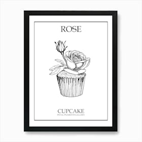 Rose Cupcake Line Drawing 2 Poster Art Print