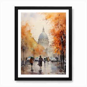 Rome Italy In Autumn Fall, Watercolour 2 Art Print