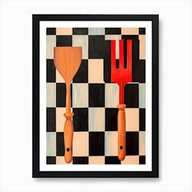 Spatula Blue Checkerboard 2 Art Print