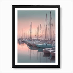 Boats Moored On Calm Zen Evening Horizon In Background Brighton Marina Art Print