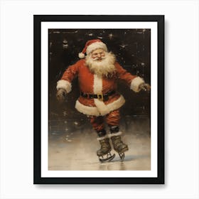 Santa Claus Skating Art Print