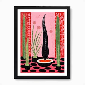 Pink And Red Plant Illustration Snake Plant 1 Art Print