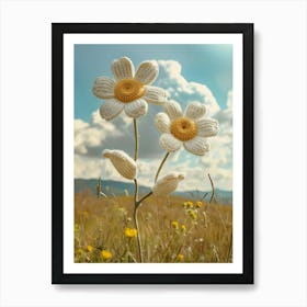 Double Daisy Knitted In Crochet 1 Art Print