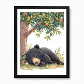 Sloth Bear Laying Under A Tree Storybook Illustration 1 Art Print