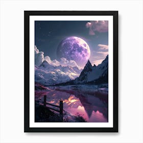 Full Moon Over Mountains Art Print