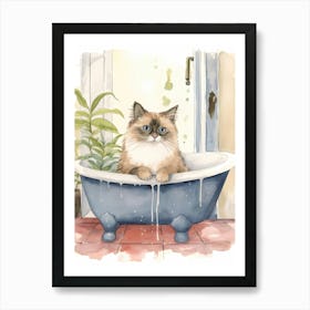 Birman Cat In Bathtub Botanical Bathroom 2 Art Print