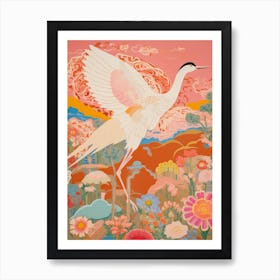 Maximalist Bird Painting Egret 1 Art Print