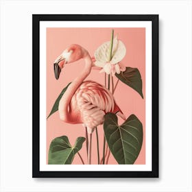 American Flamingo And Anthurium Minimalist Illustration 4 Art Print