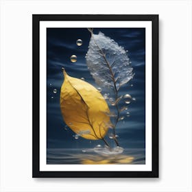 Water Droplet with leaf Art Print