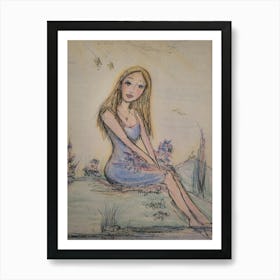 Girl In A Blue Dress Art Print