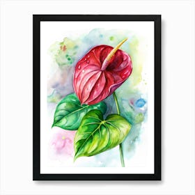 10 Tropical Anthurium With Glossy Red Leaves Art Print