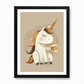 Unicorn Drinking A Coffee Muted Pastels Art Print