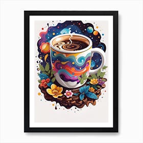 Coffee Cup With Flowers Art Print