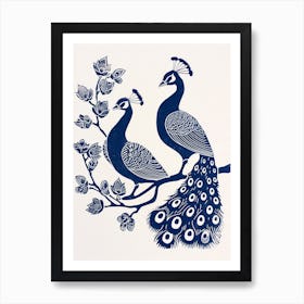 Two Peacocks In A Tree Linocut Inspired Art Print