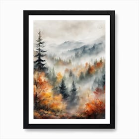 Foggy Autumn Mountains Art Print