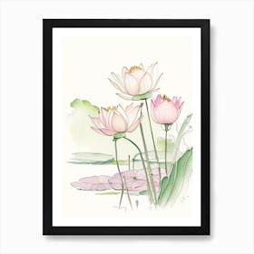 Lotus Flowers In Park Pencil Illustration 8 Art Print