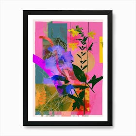 Larkspur 4 Neon Flower Collage Art Print