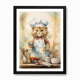 Cooking Watercolour Lion Art Painting 3 Art Print